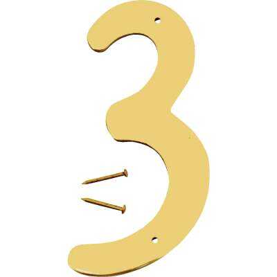 Hy-Ko 4 In. Polished Brass House Number Three
