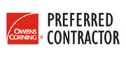 Red, black and white Owens Corning contractor logo